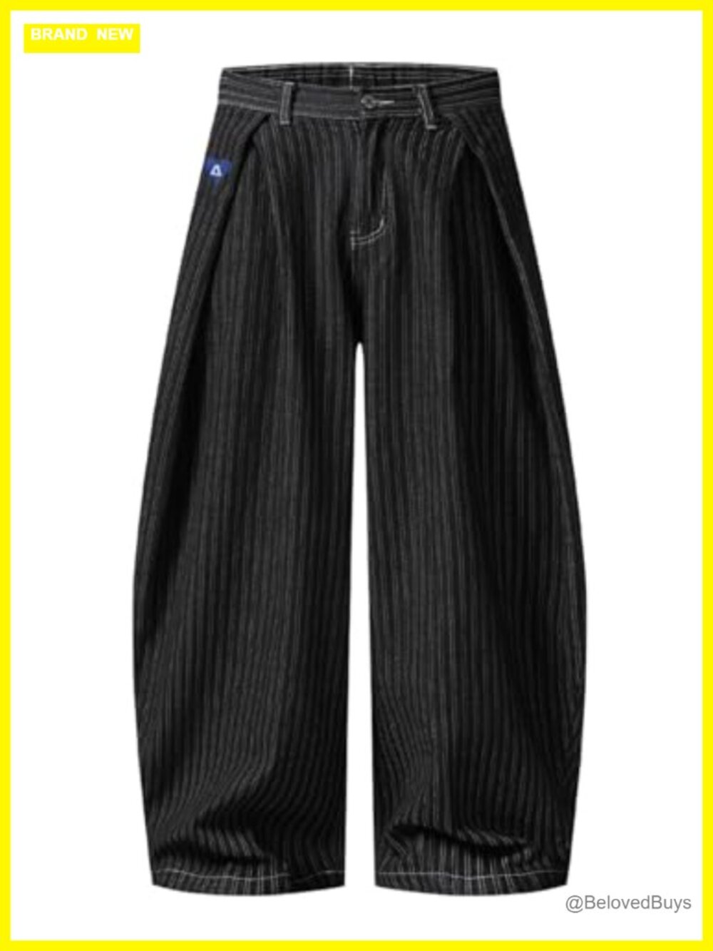 Pinstripe Baggy Barrel Jeans Pleated Wide Leg Cotton Blend Streetwear